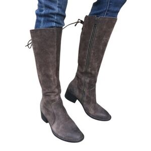 Born‎ Cotto Knee High Gray Suede Tall Lace Up Riding Boot Women 7.5 M.